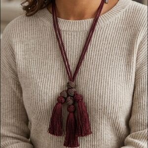 Chico's Burgundy and Gold Tassel Necklace